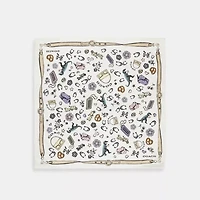 Iconic Motifs Print Silk Square Scarf