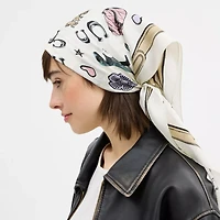 Iconic Motifs Print Silk Square Scarf