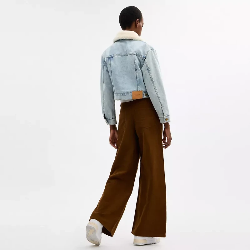 Cropped Heritage C Denim Trucker Jacket Organic Cotton With Shearling Collar