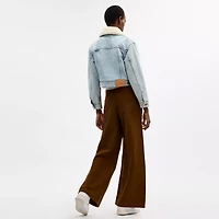 Cropped Heritage C Denim Trucker Jacket Organic Cotton With Shearling Collar