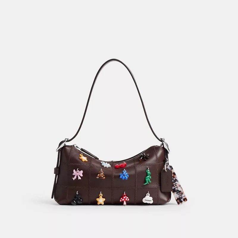 Alter/Ego Small Slouchy Shoulder Bag In Checkerboard Upcrafted Leather With Charms