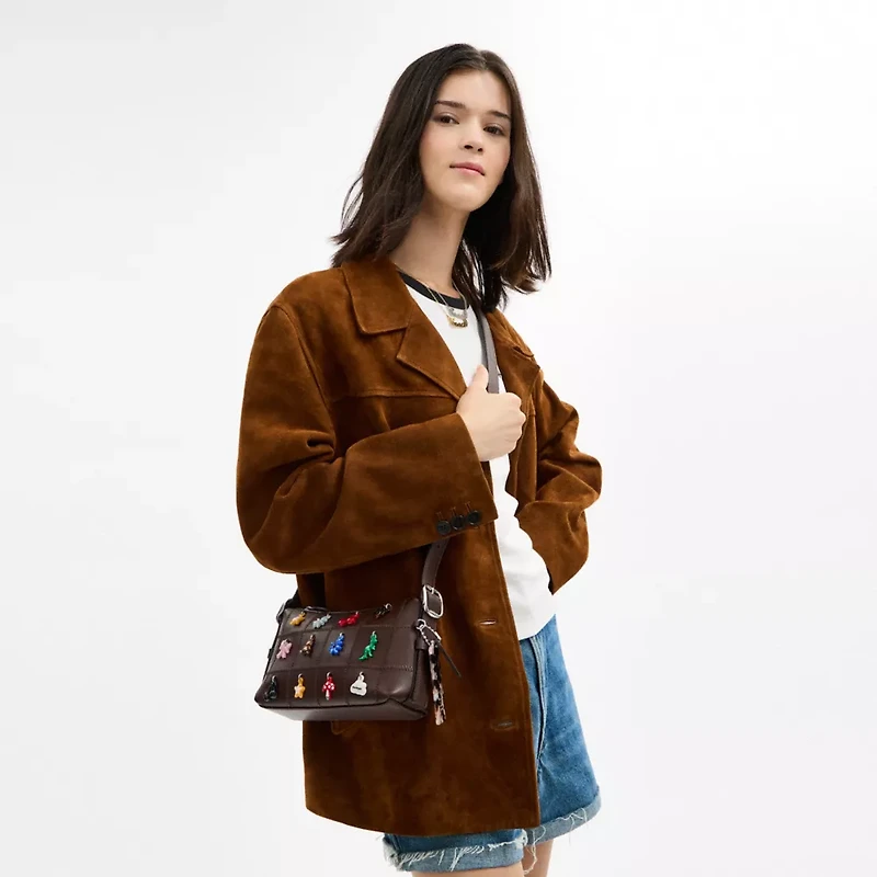 Alter/Ego Small Slouchy Shoulder Bag In Checkerboard Upcrafted Leather With Charms