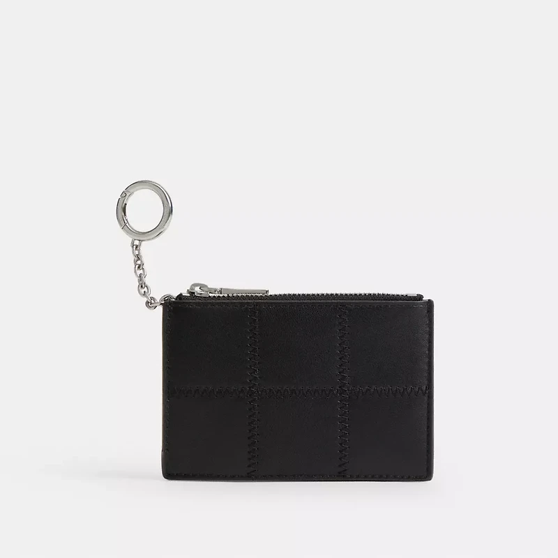 Zip Card Case With Key Ring Checkerboard Upcrafted Leather