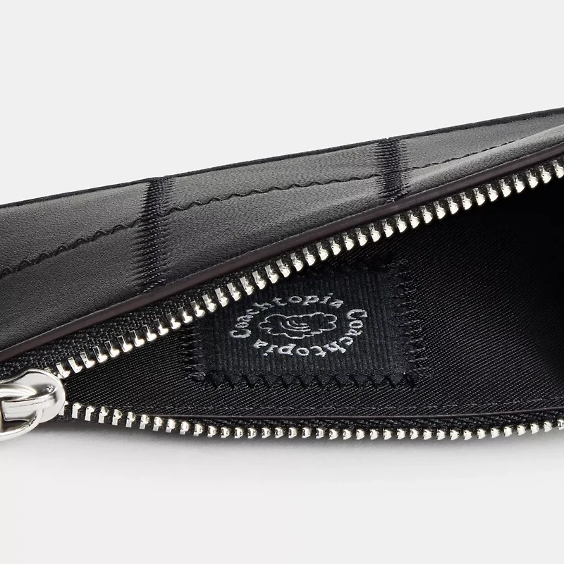 Zip Card Case With Key Ring Checkerboard Upcrafted Leather
