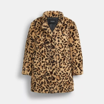 Leopard Print Faux Fur Coat Recycled Polyester