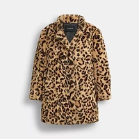 Leopard Print Faux Fur Coat Recycled Polyester