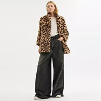Leopard Print Faux Fur Coat Recycled Polyester