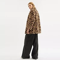 Leopard Print Faux Fur Coat Recycled Polyester
