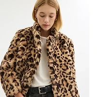Leopard Print Faux Fur Coat Recycled Polyester