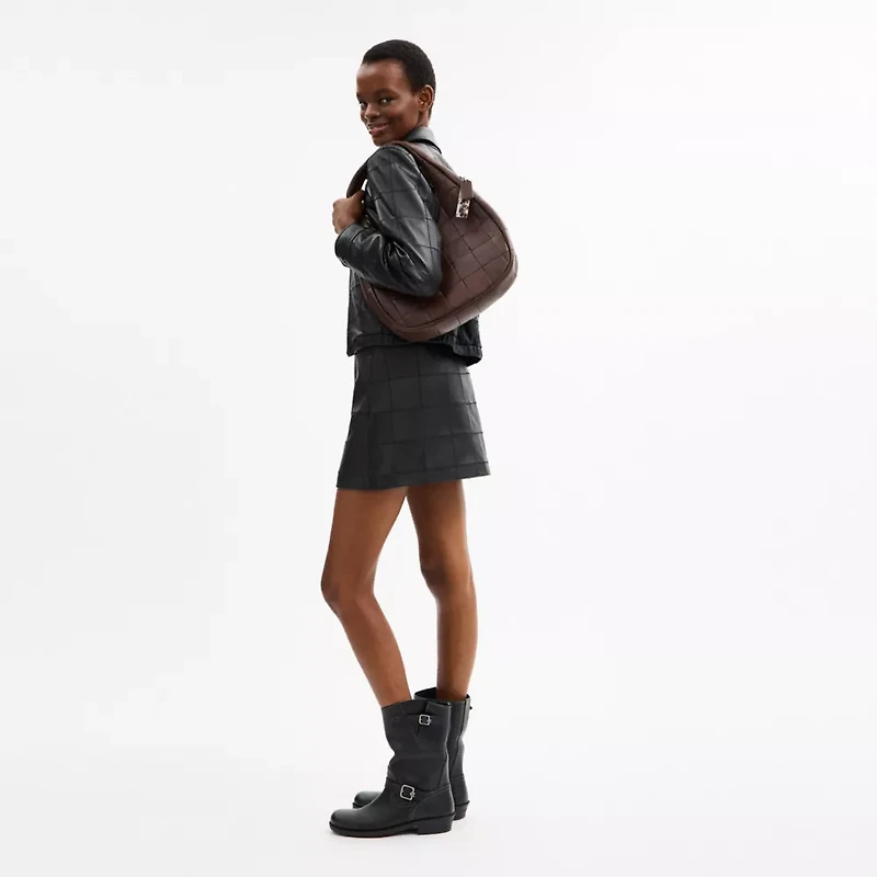 Alter/Ego Crescent Shoulder Bag Checkerboard Upcrafted Leather
