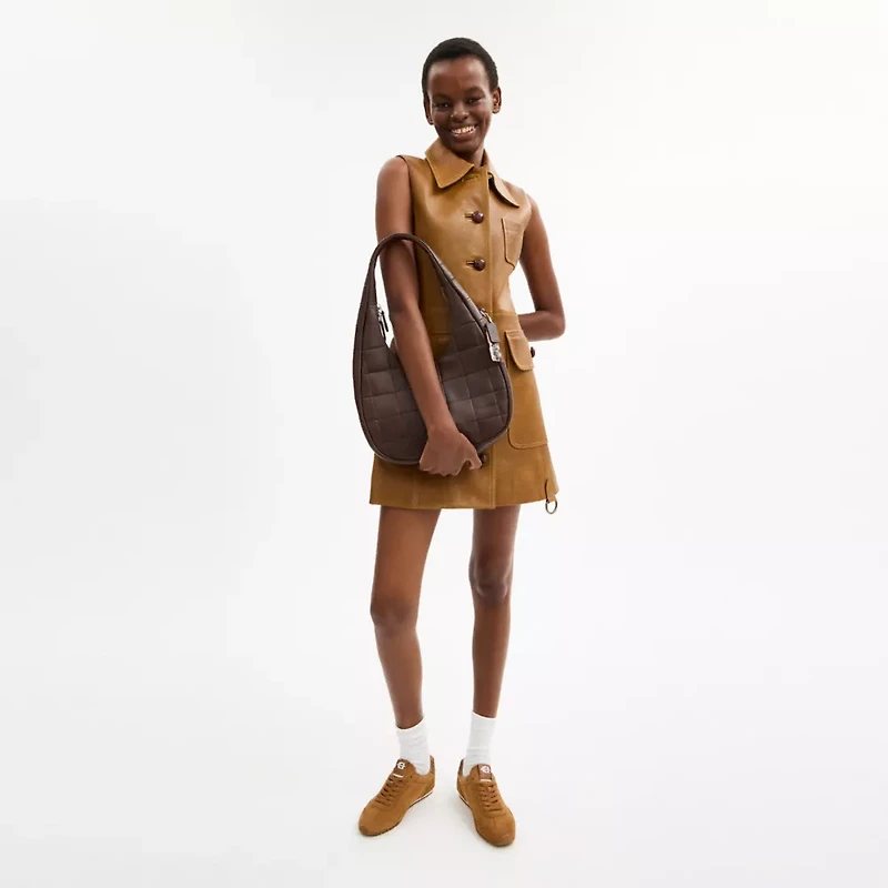 Alter/Ego Crescent Shoulder Bag Checkerboard Upcrafted Leather