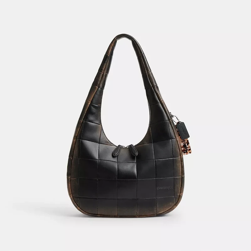 Alter/Ego Crescent Shoulder Bag In Checkerboard Upcrafted Leather