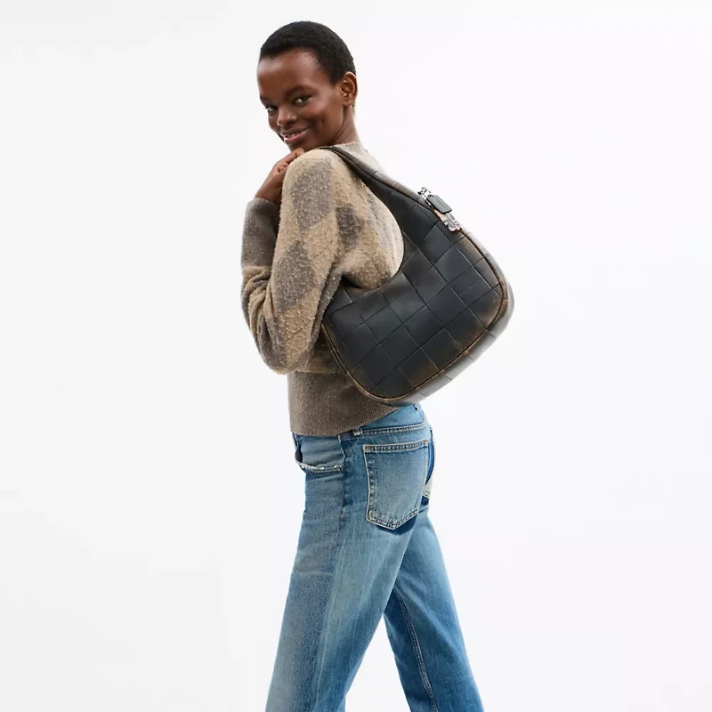 Alter/Ego Crescent Shoulder Bag In Checkerboard Upcrafted Leather