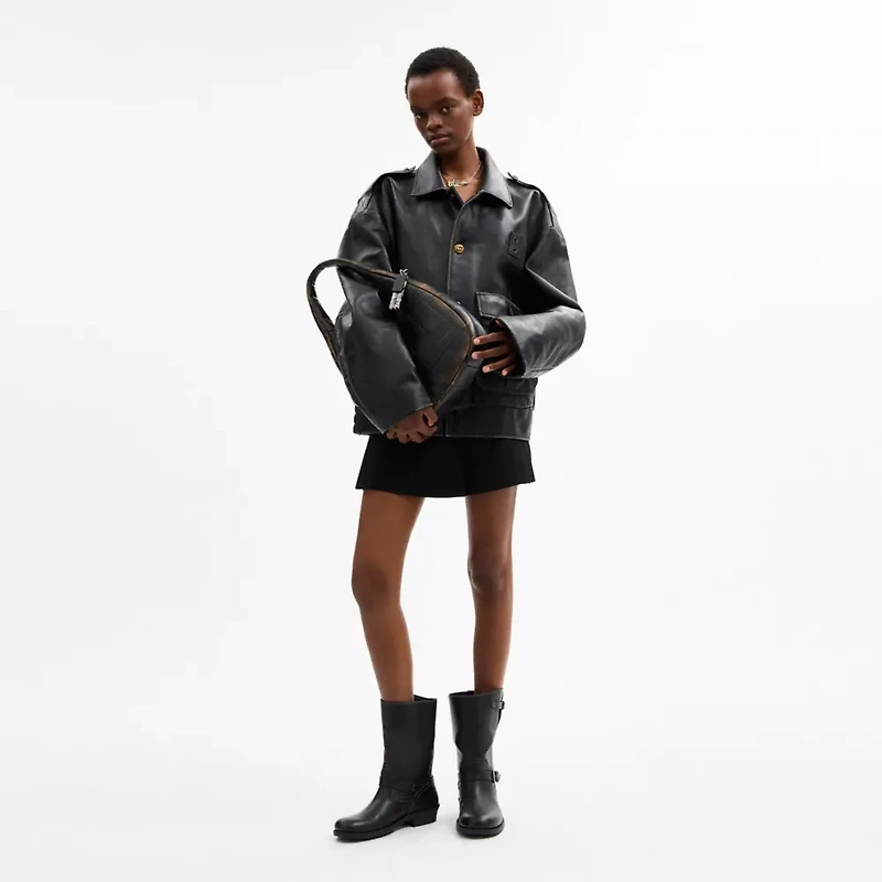 Alter/Ego Crescent Shoulder Bag In Checkerboard Upcrafted Leather