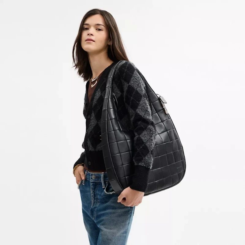 Alter/Ego Large Crescent Shoulder Bag Checkerboard Upcrafted Leather