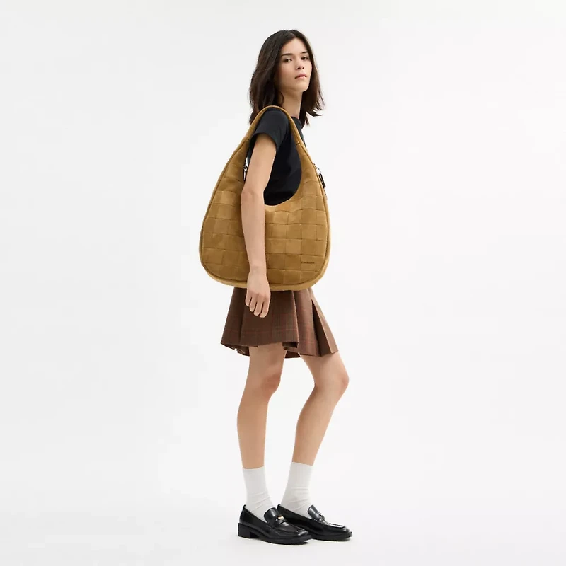 Alter/Ego Large Crescent Shoulder Bag In Checkerboard Upcrafted Suede