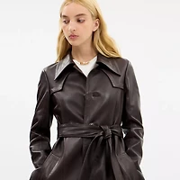 Single Breasted Leather Trench Coat