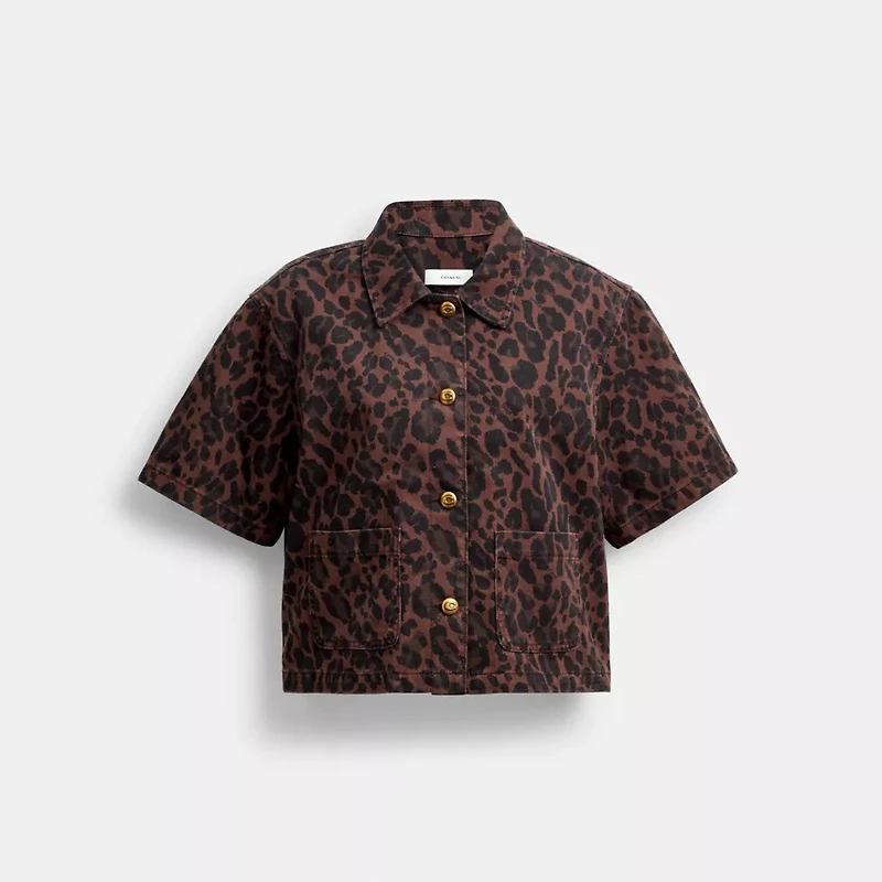 Leopard Print Denim Short Sleeve Top Organic Cotton