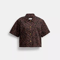 Leopard Print Denim Short Sleeve Top Organic Cotton