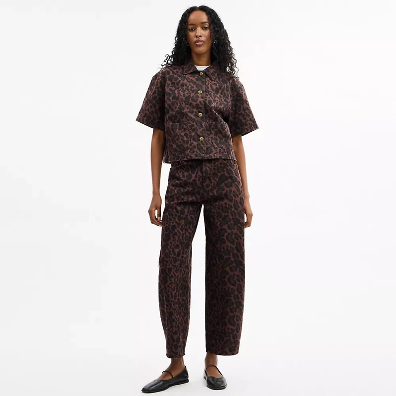 Leopard Print Denim Short Sleeve Top Organic Cotton