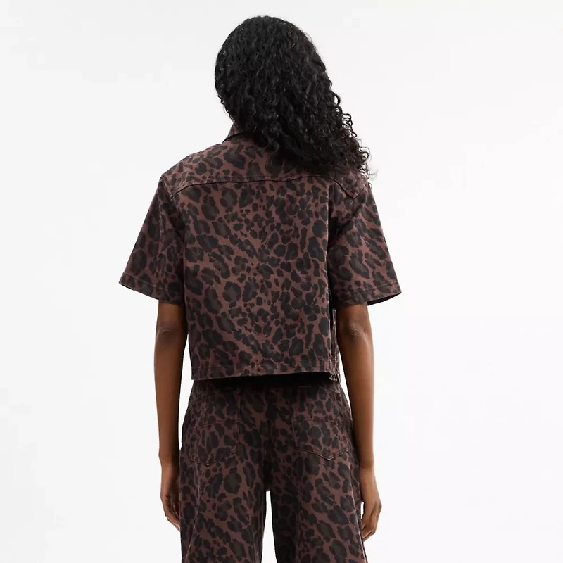 Leopard Print Denim Short Sleeve Top Organic Cotton