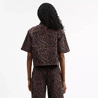 Leopard Print Denim Short Sleeve Top Organic Cotton