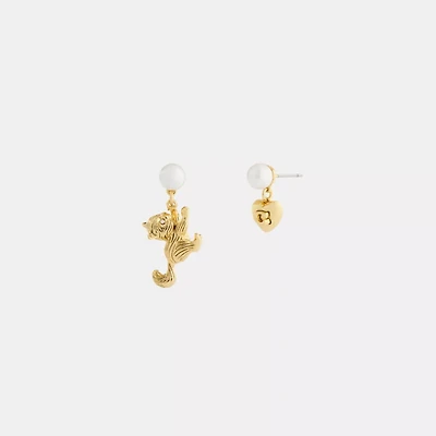 Cat Pearl Mismatch Drop Earrings