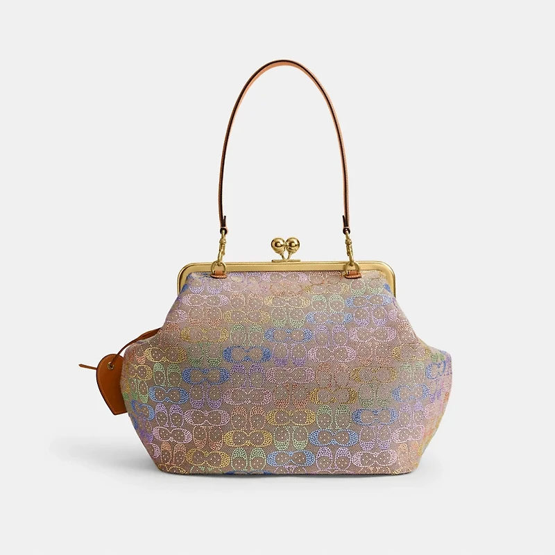 Large Kisslock Frame Bag In Crystal Signature Jacquard