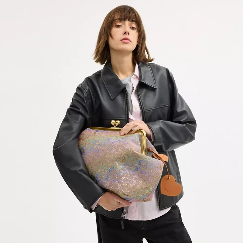 Large Kisslock Frame Bag In Crystal Signature Jacquard