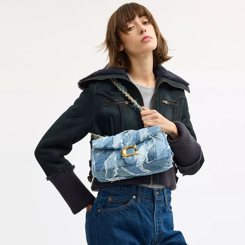 Tabby Shoulder Bag 26 With Repurposed Denim Patchwork Quilting