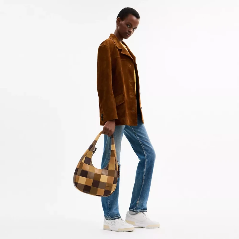 Alter/Ego Crescent Shoulder Bag In Checkerboard Upcrafted Suede