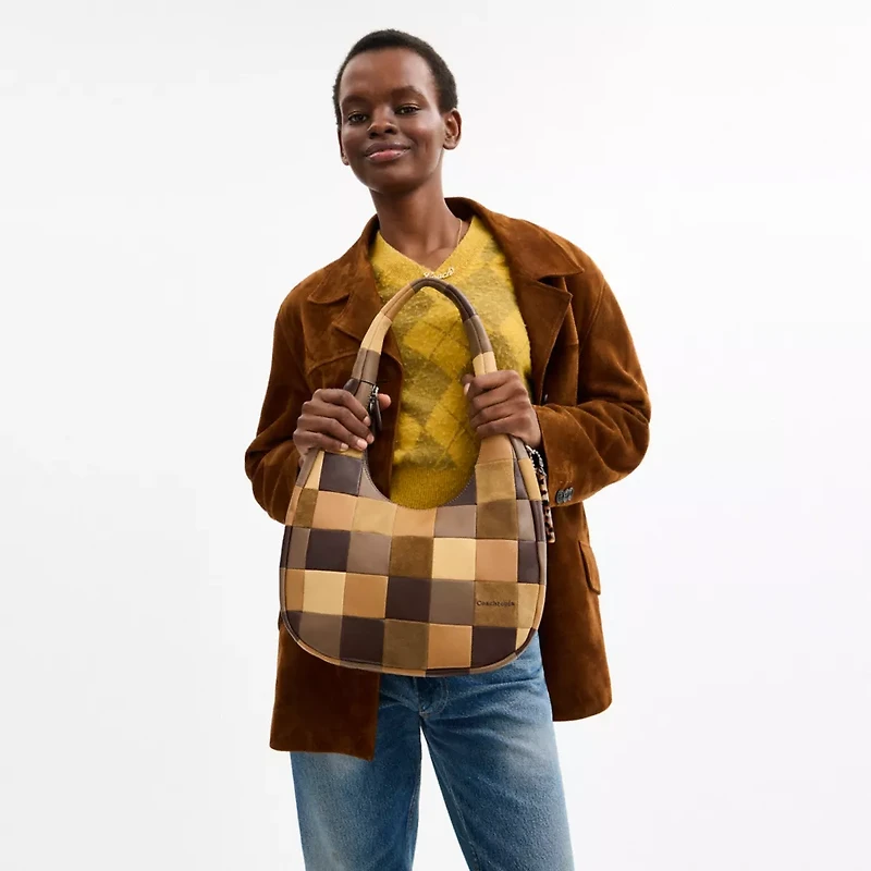 Alter/Ego Crescent Shoulder Bag In Checkerboard Upcrafted Suede