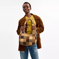 Alter/Ego Crescent Shoulder Bag In Checkerboard Upcrafted Suede