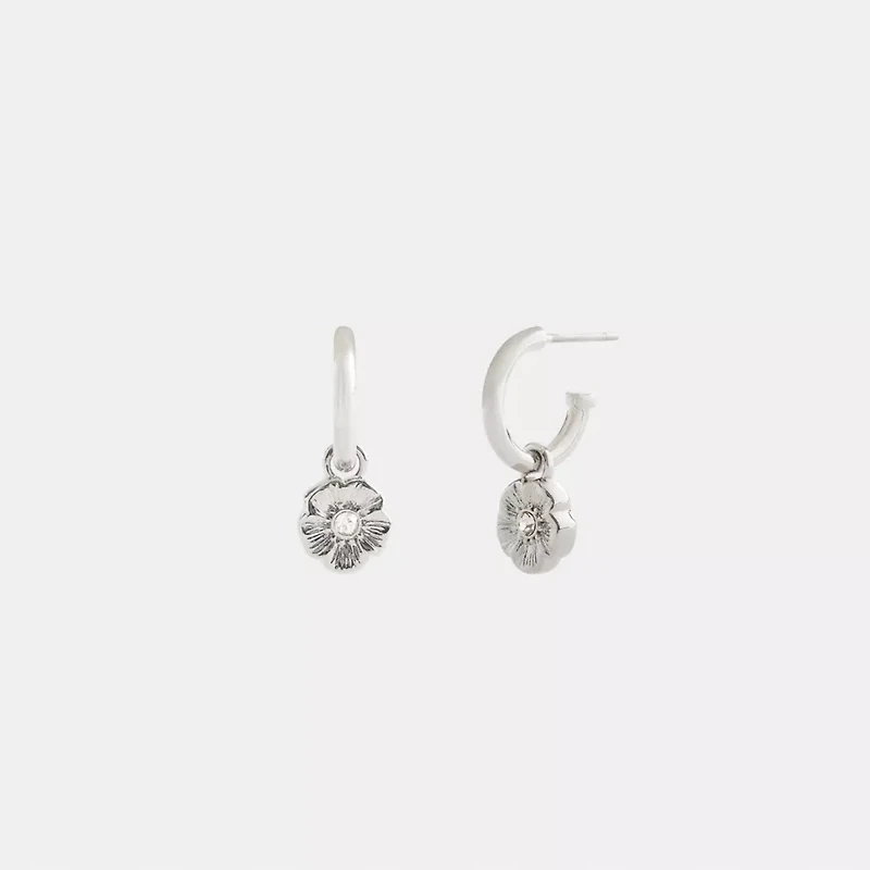 Tea Rose Charm Hoop Earrings