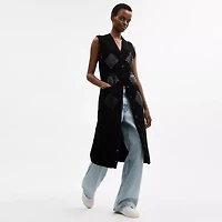 Leather Patch Long Cardigan Vest