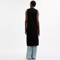Leather Patch Long Cardigan Vest