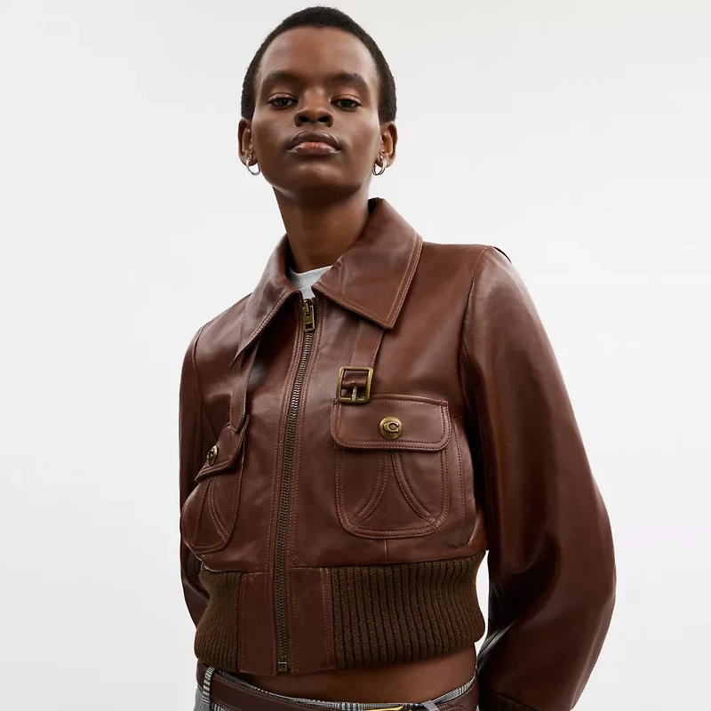 Shrunken Leather Aviator Jacket