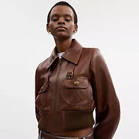 Shrunken Leather Aviator Jacket