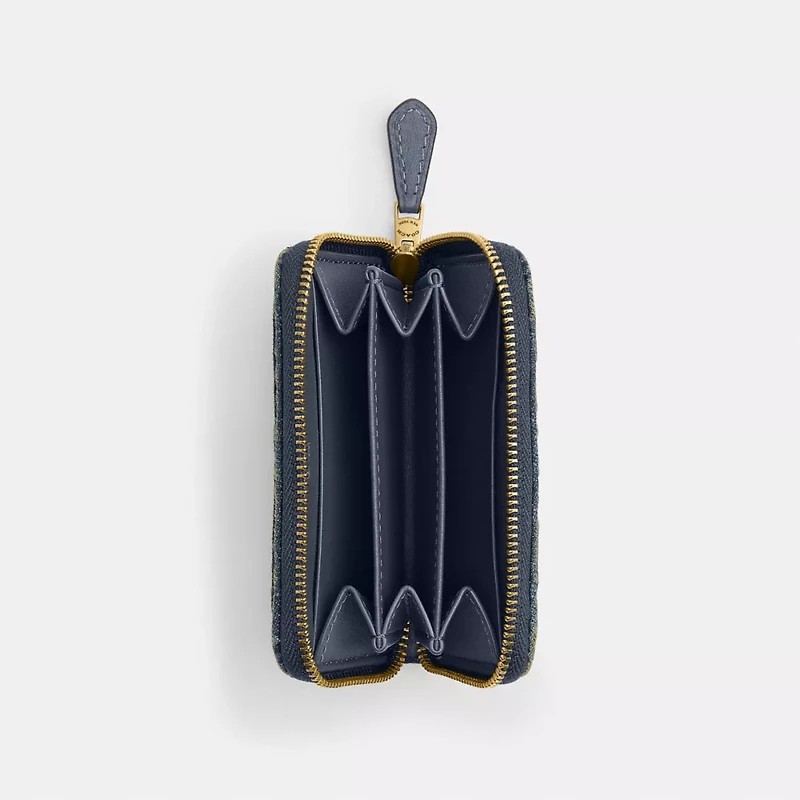 Essential Small Zip Around Card Case In Regenerative Cotton Denim With Quilting