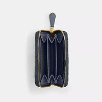 Essential Small Zip Around Card Case In Regenerative Cotton Denim With Quilting