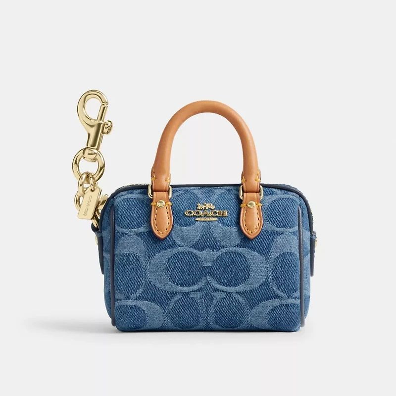 Mini Rowan Bag Charm In Signature Denim