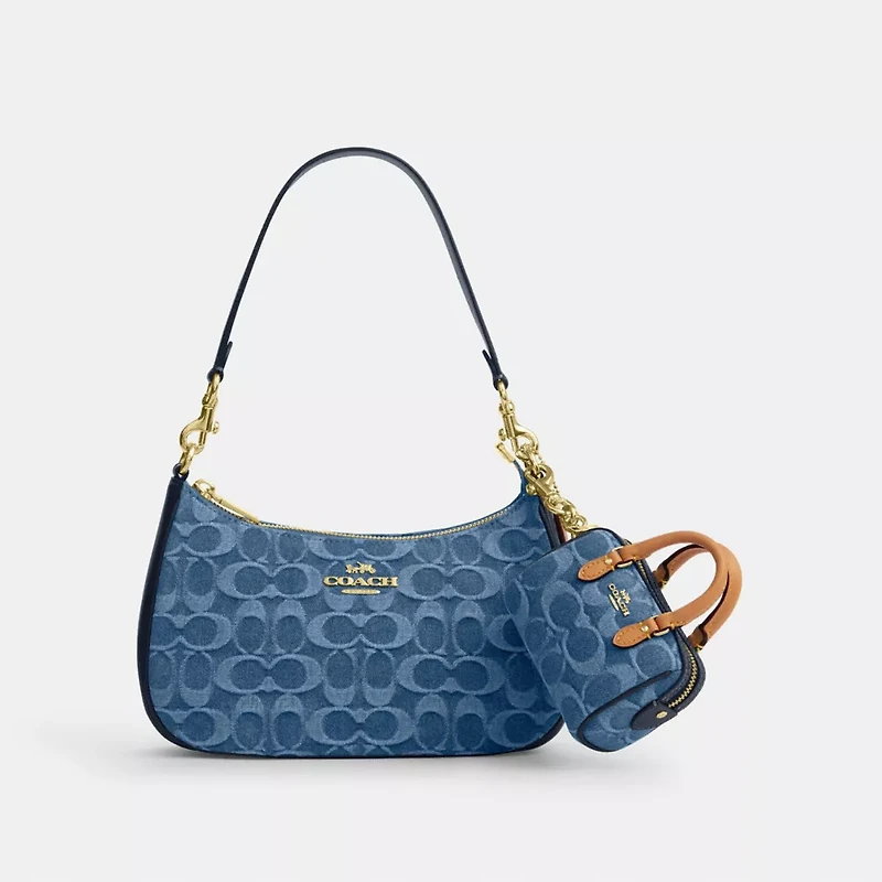 Mini Rowan Bag Charm In Signature Denim