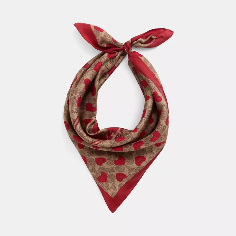 Restored Multi Hearts Print Silk Bandana