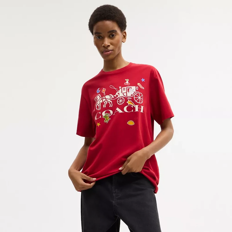 Horse And Carriage Sticker T-Shirt Organic Cotton