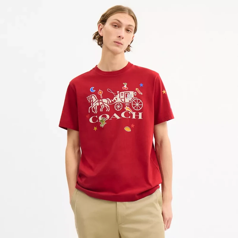 Horse And Carriage Sticker T-Shirt Organic Cotton