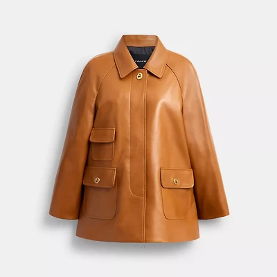 Turnlock Leather Swing Coat