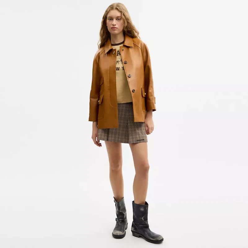 Turnlock Leather Swing Coat