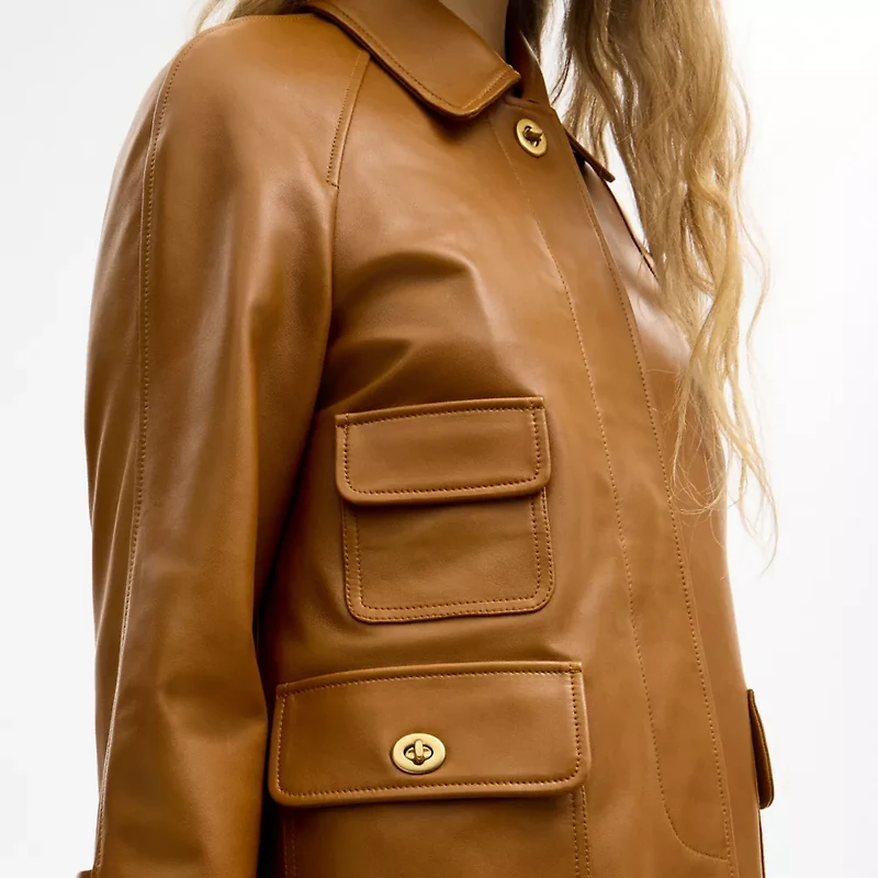 Turnlock Leather Swing Coat