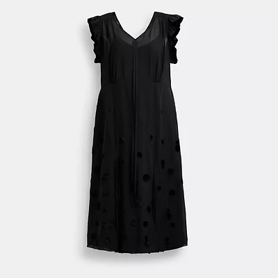 V-Neck Dress With Velvet Dots