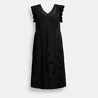V-Neck Dress With Velvet Dots